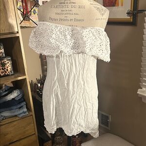 White Off-Shoulder Lace Swim Coverup - Small